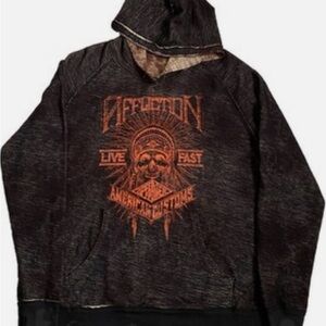 Affliction Men's Dark Gray and Orange Graphic Hoodie